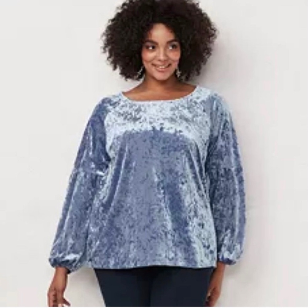 LC Lauren Conrad Blue Crushed Velvet Top